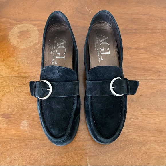 AGL • Buckle Flat loafer moccasin slip on black suede leather driving moc - Picture 4 of 13